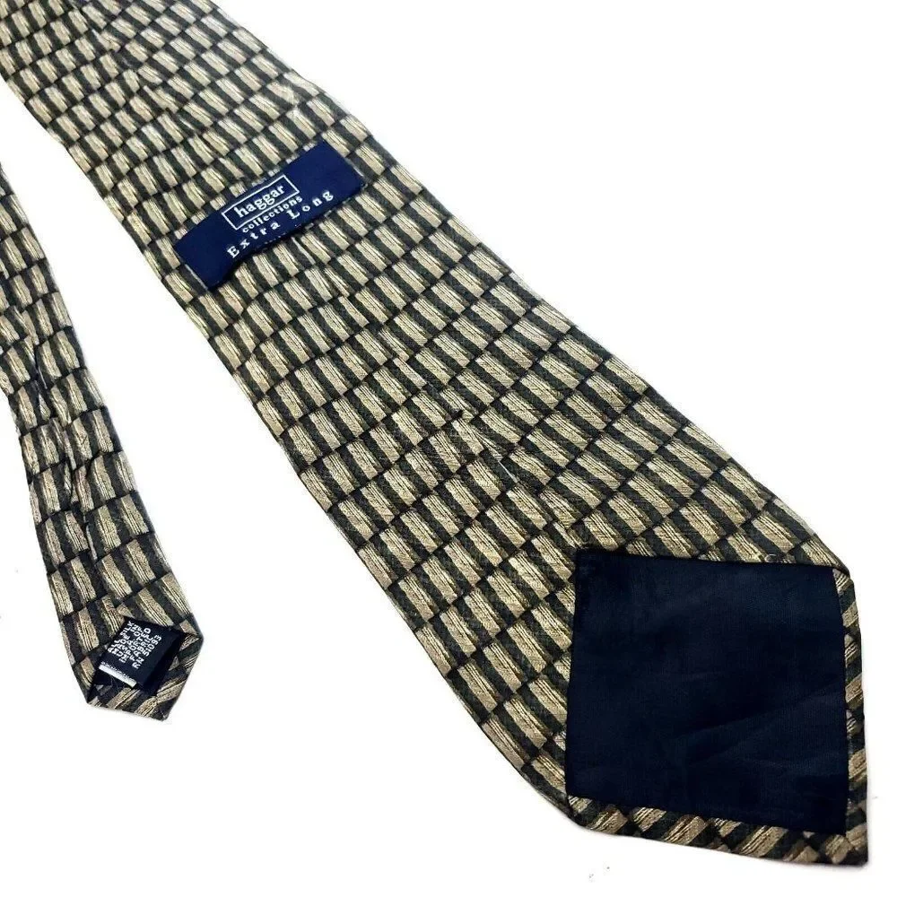 Haggar Collections Beige‎ Silk Tie Woven Long Geometric